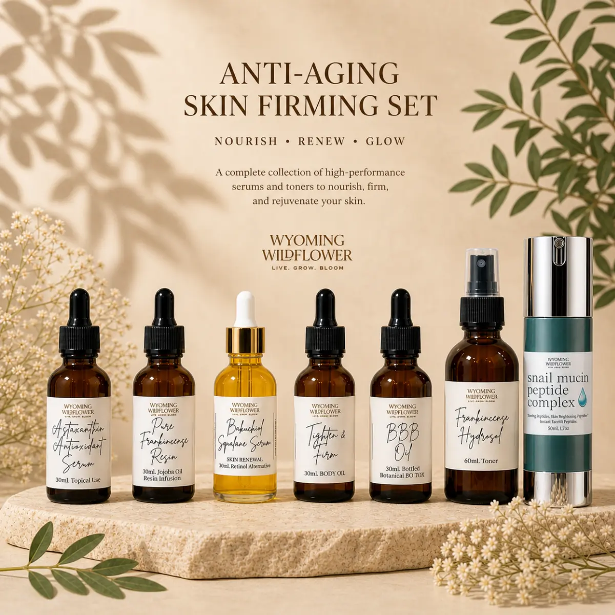 Anti-Aging Skin Firming Box- $185.93 Value- Skin Care Set- Natural Skincare- Wyoming Wildflower Peptide Repair Retinol