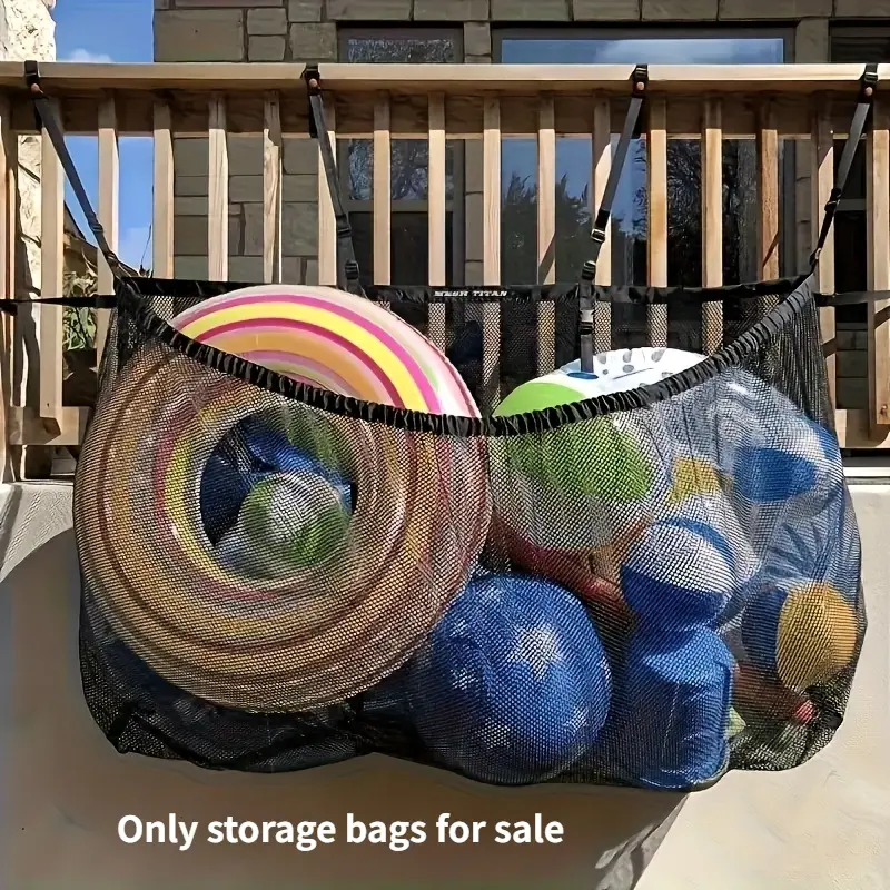 Large Capacity Storage Net Bag, Drawstring Pool Organizer, Inflatable Swim Ring Holder, Swimming Pool Accessories, 1 Piece Set, Mesh, Storage Bags