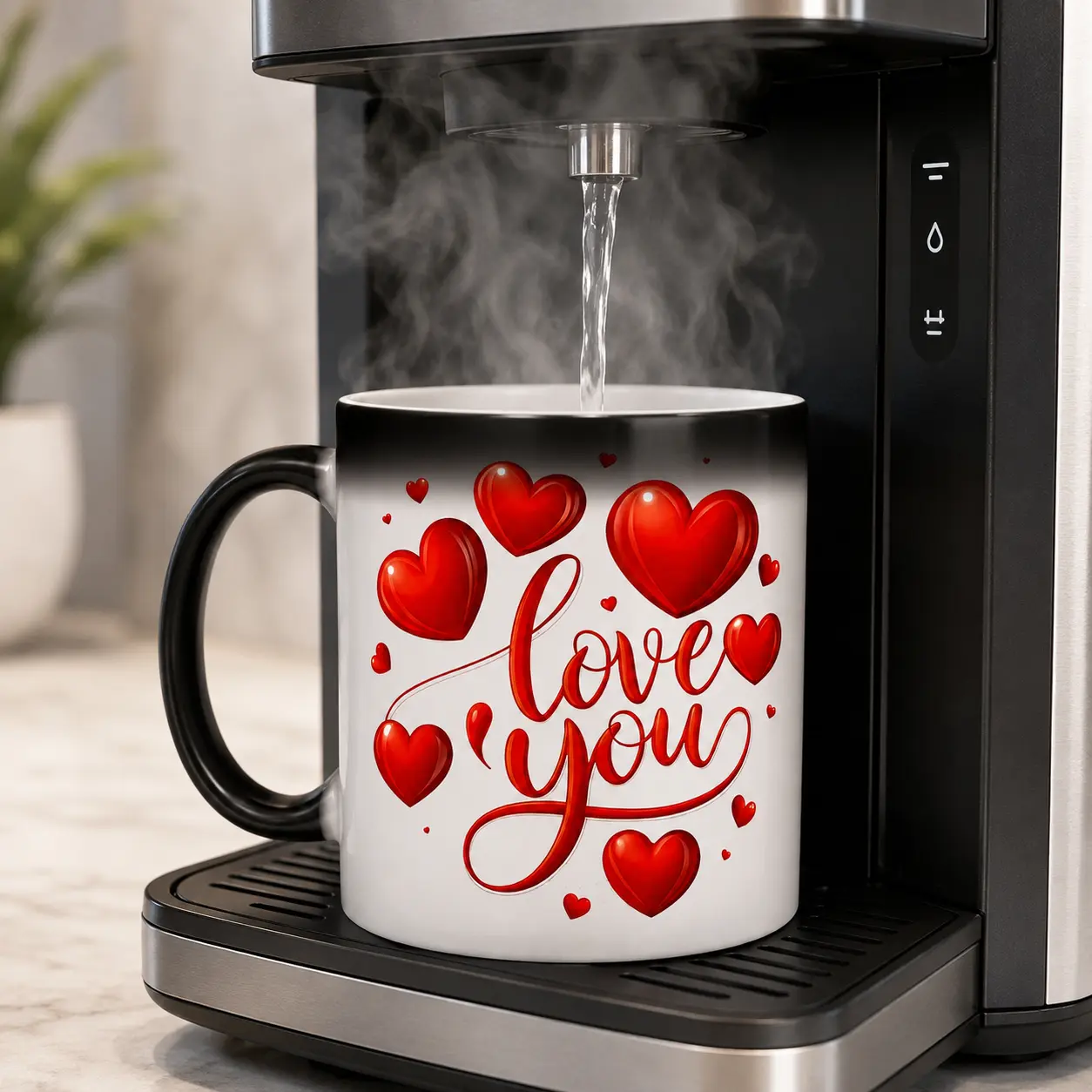 11oz Heat Sensitive Coffee Mug for Couples, Love You Magic Reveal Ceramic Cup with Red Heart Pattern, Romantic Birthday Anniversary Gift Ideas for Her