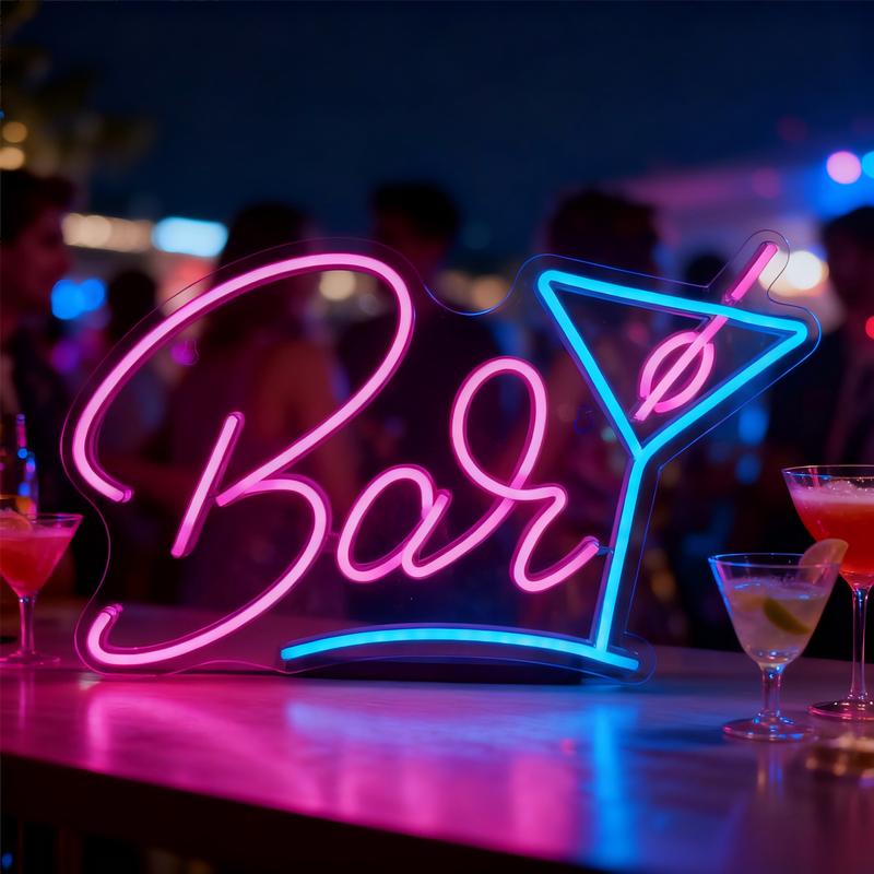 Bar Neon Sign for Home Bar Wall Decoration, USB Powered LED Bar Sign with Dimmable Brightness, Wall-Mounted Cocktail Neon Light for Man Cave/Club/Bistro/Party, Birthday Christmas Gift for Boys Girls