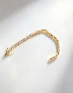 M2-9067 Stainless Steel Gold Tennis Chain, Tarnish-Free Icy Bracelet Iced Out Cuban