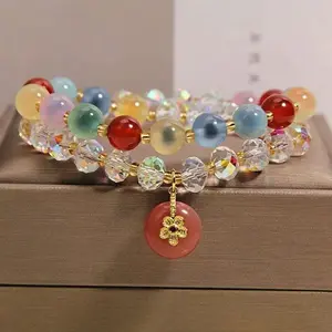 Sugar Agate & Jade Colorful Beaded Bracelet With Cute Donut Charm