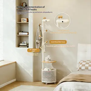 Giraffe-Shaped Coat Rack with Storage Basket & Side Table,  Rolling Clothes Hanger, Cute Animal Design Organizer for Bedroom/Living Room