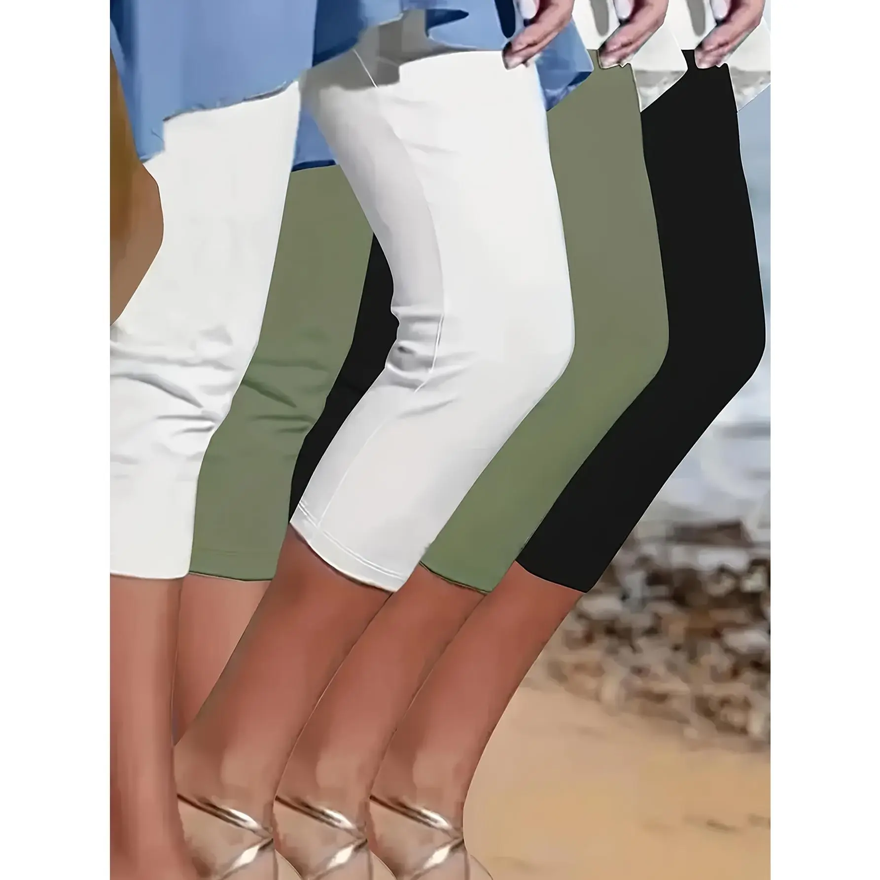 Plus Size 3-Pack High-Waist Compression Yoga Pants, Women's Tummy Control Moisture-Wicking Slim-Fit Pants, Stretchy Sports Capri