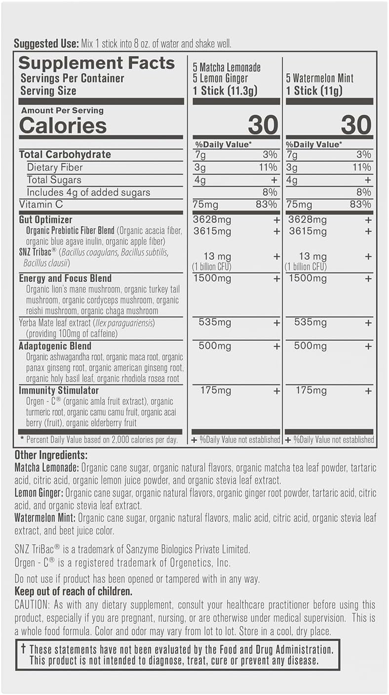 Organixx Clean Sourced Yerba Complex, Yerba Mate Superblend Powder Drink Mix with Ashwagandha, Natural Caffeine, Pre & Probiotics, & Fiber, Dairy and Gluten Free, Variety Pack, 15 Travel Packets