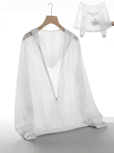 Men's Cool Transparent Lightweight Breathable Loose Mesh Hoodie, Casual Fitted Long Sleeve Jacket, Versatile Layering Outerwear, Tops