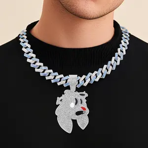 Rabbit Head Pendant with Flip-up Diamond-shaped Necklace Silver Gold Plated Bling Hip Hop Necklace Diamond Angel Wing Pendant Wide Necklace Jewelry Gift for Thanksgiving Party