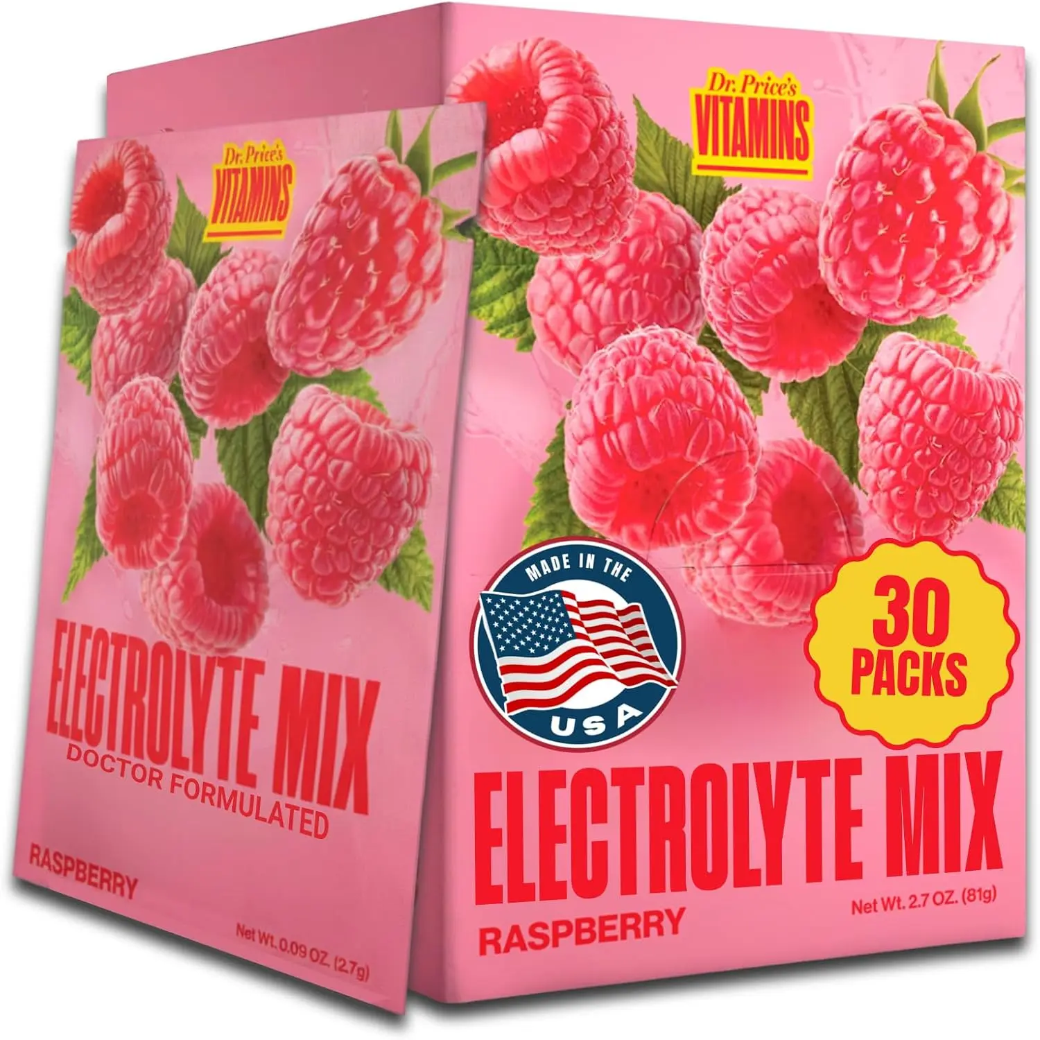 Dr. Price’s Electrolytes Hydration Powder Packets – Raspberry, 30 Packs | Sugar Free Electrolyte Drink Mix, 72+ Trace Minerals, Manganese | Keto Electrolytes, Vegan, Doctor-Formulated, Made in USA