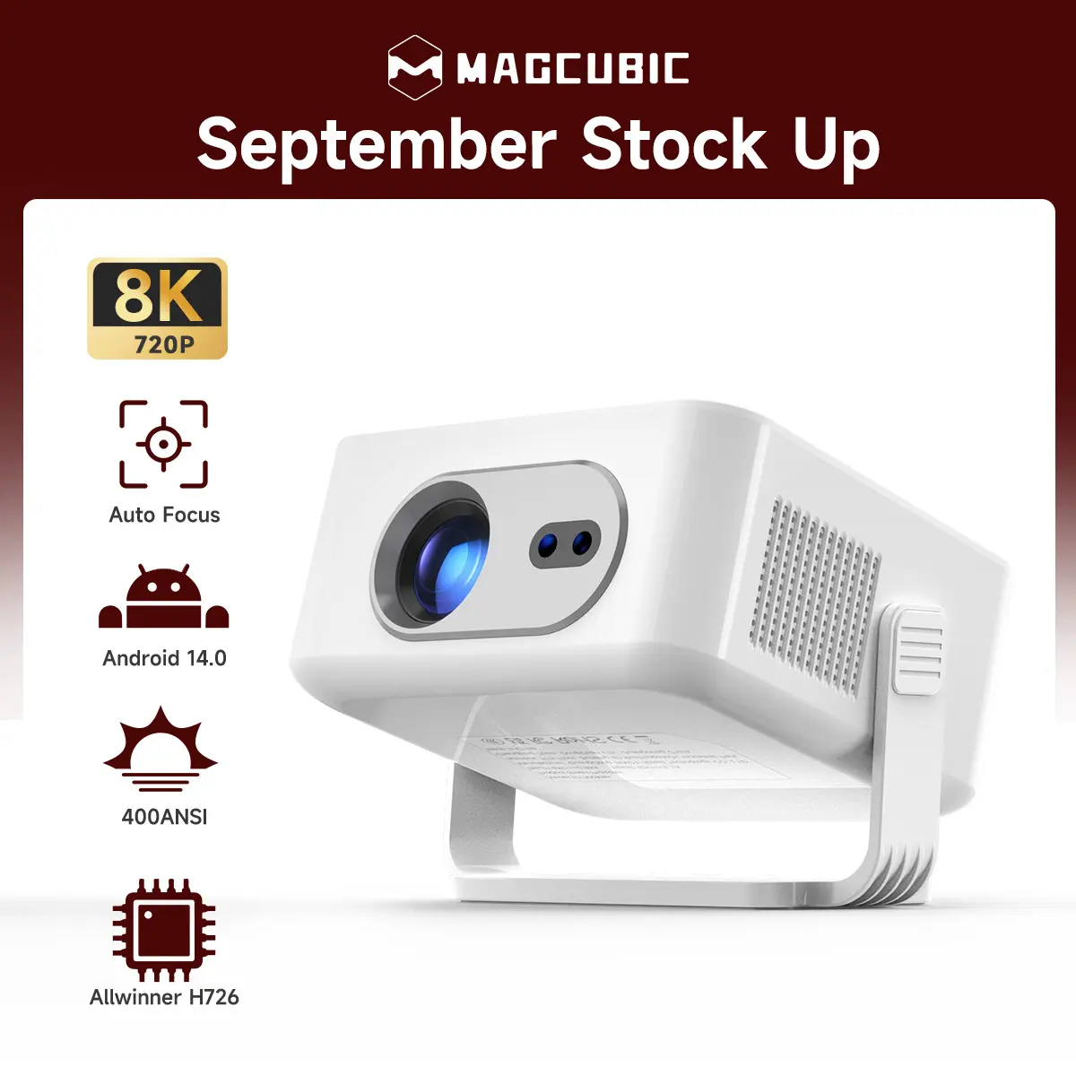 [US warehouse] Magcubic HY300MAX Projector Auto Focus Android 14 Allwinner H726 with Dual WiFi6 BT5.4 Auto Keystone HDR/HDR10+/HLG Built-in Speaker Portable Home Cinema Movie Outdoor Smart #tiktokshopstockup