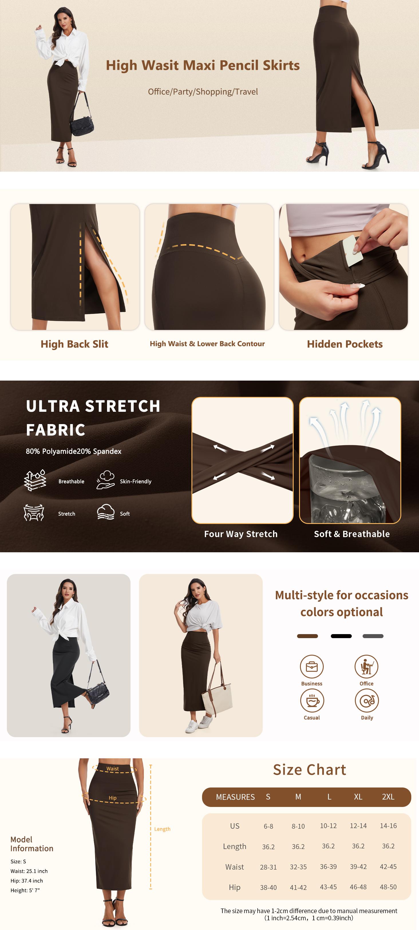 THE GYM PEOPLE Women's Long Pencil Skirt High Waist Stretchy Business Work Bodycon Maxi Skirts with Back Slit THE GYM PEOPLE Women's Long Pencil Skirt High Waist Stretchy Business Work Bodycon Maxi Skirts with Back Slit