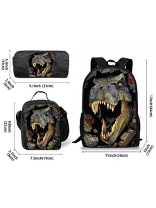 Dinosaur Tyrannosaurus rex printed backpack three piece set with lunch bag and pencil case