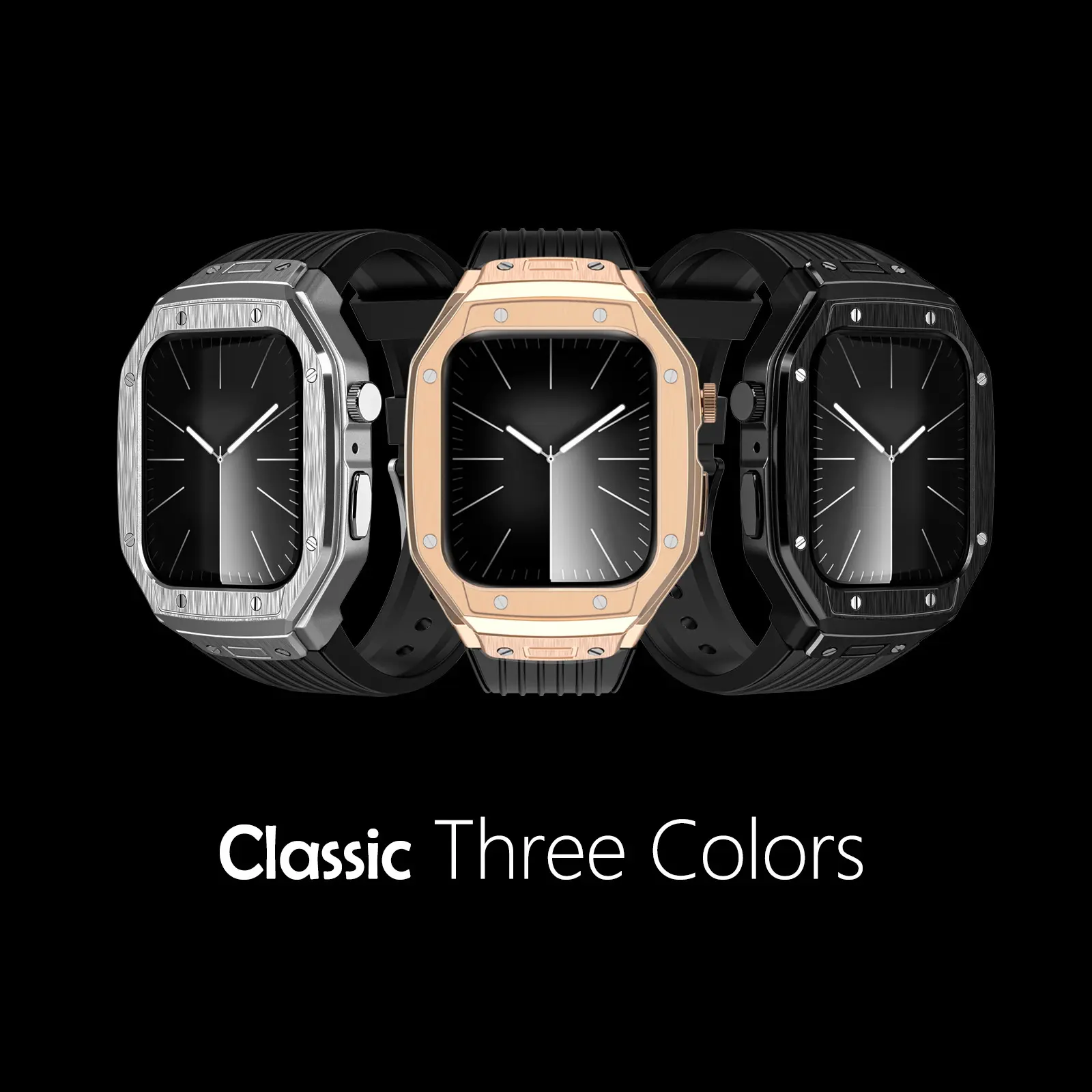 Metal Frame Integrated Silicone Band for Apple Watch, Rugged Modified Strap for Series 7–11/Ultra/SE (44–46mm)