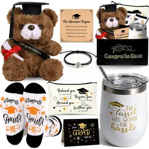 U-Zomir Graduation Gifts for Her, College & High School Graduation Gifts for Women with Plush Bear Bracelet Socks Greeting Card and Tumbler, Class of 2026 Graduates Gifts Box Set