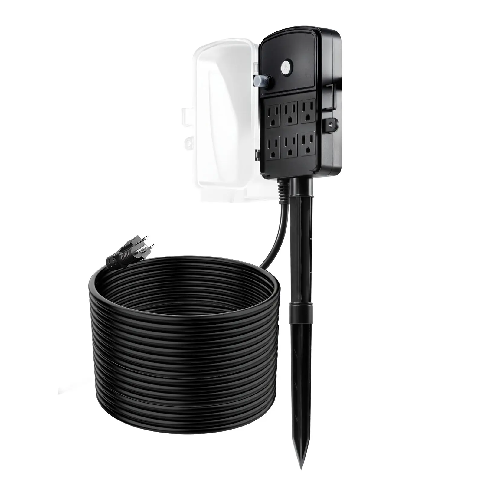 【summerfinds】VEVOR Outdoor Power Stake, 50 FT Extension Cord, Outdoor Power Strip Weatherproof with Cover and Overload Protection, 6 Outlets, 15A/1875W, Waterproof Multi-Outlet Yard Stake for Christmas Lights