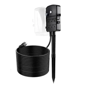 VEVOR Outdoor Power Stake, 50 FT Extension Cord, Outdoor Power Strip Weatherproof with Cover and Overload Protection, 6 Outlets, 15A/1875W, Waterproof Multi-Outlet Yard Stake for Christmas Lights