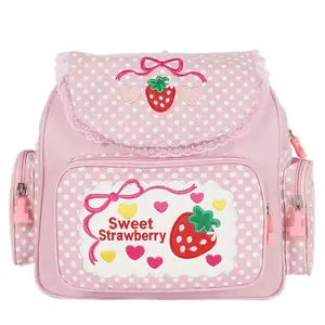 Sweet Strawberry Backpack - Pink with Polka Dots, and "Sweet Strawberry" Text, Ideal for School and Everyday Use