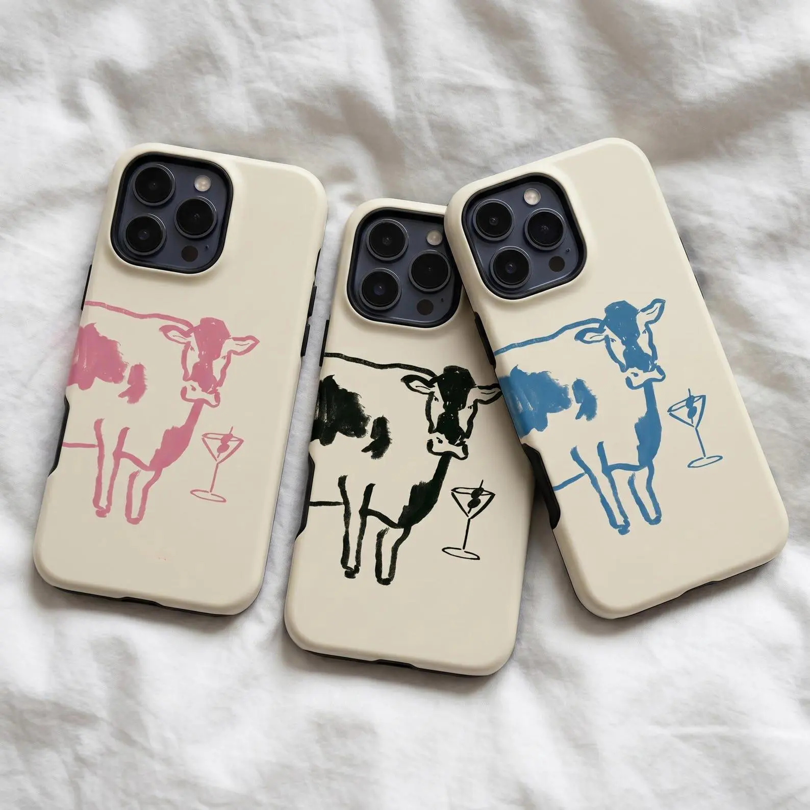 Minimalist Cow Cocktail Phone Case, Cream Western Illustration Cover