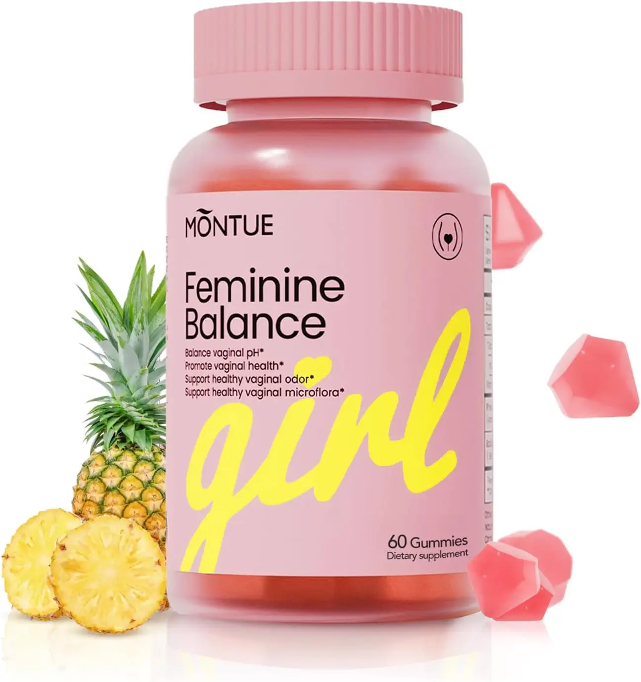 Montue Premium Feminine Balance Gummies-with Prebiotics & Lactobacillus Probiotic Blend&Hawaiian Pineapple,Vegan& Non-GMO