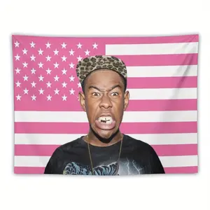 1pc Pink And White Wall Hanging, Tyler Themed Tapestry, College Dormitory Decoration Bedroom Poster, Living Room Gift