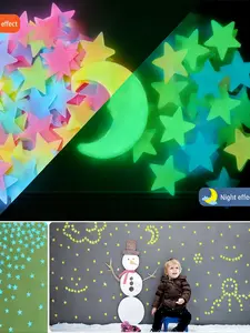 100pcs Glow-In-The-Dark Stars Fluorescent Plastic Wall Stickers, Colorful Home Decor for Kids Bedroom, Birthday Party Decoration, Decorative Stickers