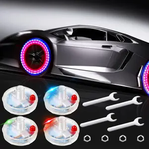 4 Pieces Solar LED Tire Wheel Valve Stem Lamp Cap Lights for Vehicles, Motorcycles, and Bicycles - Flashing Car Solar Energy Light