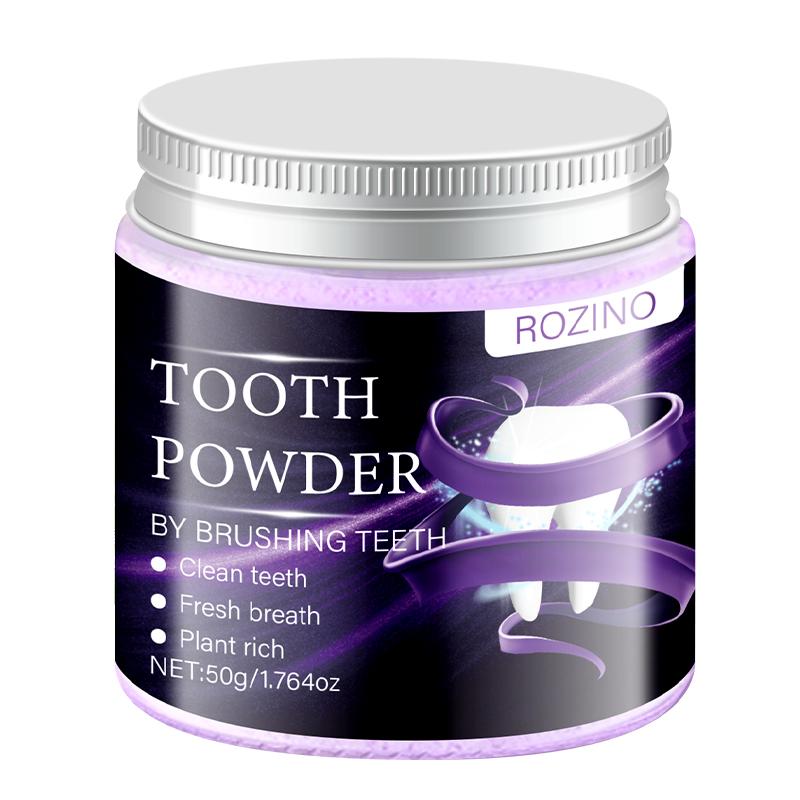 ROZINO - Polvo blanqueador de dientes morado con corrector de color, hidroxiapatita, eliminador de manchas y potenciador de pasta dental (50 g) para una mejor higiene bucal