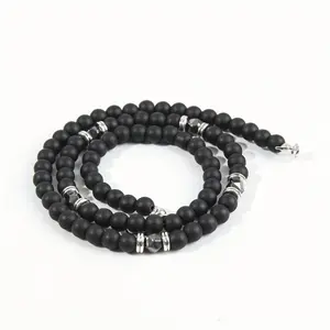 1pc Fashion Black Frosted Beaded Necklace, Men's Hip Hop Simple Clavicle Chain Accessories