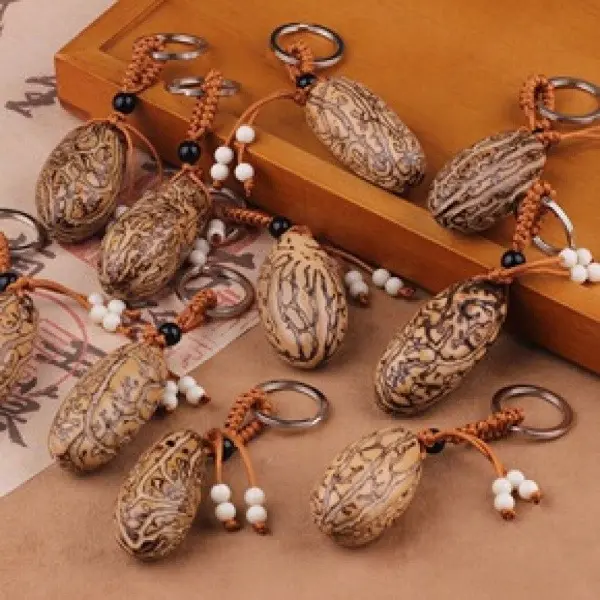 1 Pack Small Natural Bodhi Seed Keychain Hand Woven Braided Cord Key Ring Pendant Oriental Lucky Amulet Bag Charm Gift For Men Women Drivers