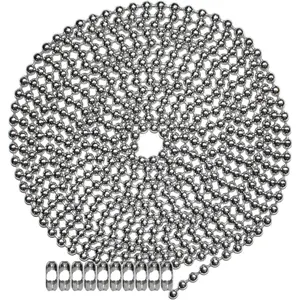 10 Foot Length Ball Chain, Number 10 Size, Nickel Plated Steel, & 10 Matching 'B' Couplings