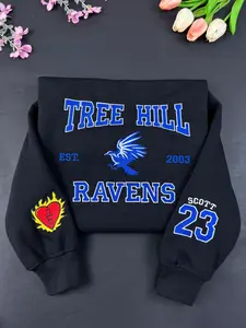 Tree Hill RAVENS Embroidered Sweatshirt, Unisex Heavy Blend Hoodie, One Tree Hill Nathan Scott 23 North Carolina Long Sleeve