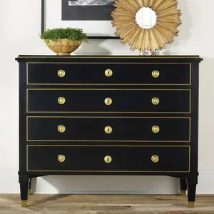 Modern History Four Dovetail Drawers 19th Century Classical Ebony Painted Chest and Solid Brass Details