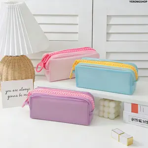 Dopamine Solid Color Jelly Pencil Case - Large-Capacity Minimalist Ins-Style Zipper Stationery Pouch, 5 Colors, Ideal Gift for Students for School Use