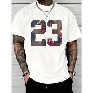 Men's 23 Pattern Printed T-Shirts Casual Short Sleeve Round Neck T-Shirts 100% Cotton Round Neck Casual Fashion Trend Versatile Comfortable Breathable Machine Washable Suitable for All Seasons Holiday Gift, Birthday Gift, Fashionable and Comfortable