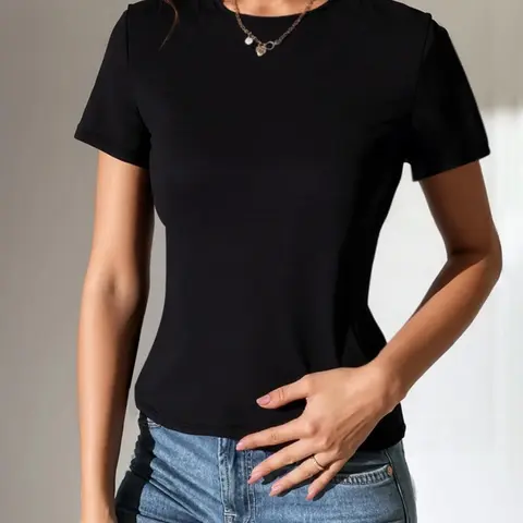 Women's Plain Twist Backless Tee, Casual Chic Fitted Short Sleeve T-shirt for Summer, Ladies Clothes for Everyday Wear, Basic Top, Womenswear, Casual Tee Shirts