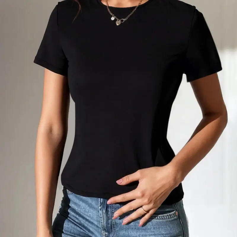 Women's Plain Twist Backless Tee, Casual Chic Fitted Short Sleeve T-shirt for Summer, Ladies Clothes for Everyday Wear, Basic Top, Womenswear, Casual Tee Shirts