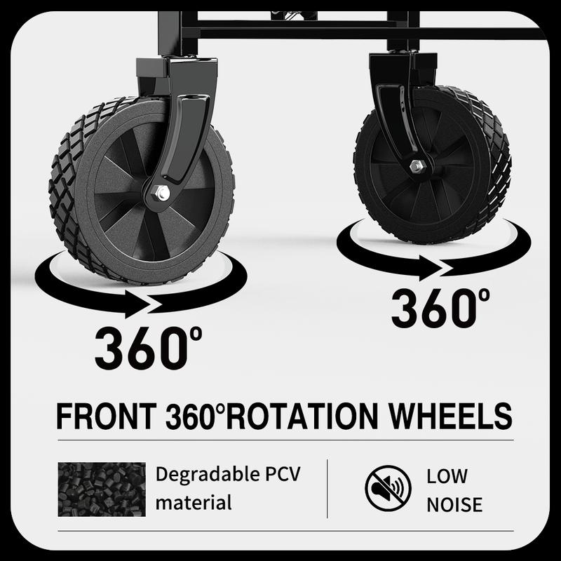Heavy-Duty Foldable Utility Wagon with 360° Wheels & Adjustable Handle 450LBS Capacity Portable Cart for Groceries Camping Beach Folding Trolley
