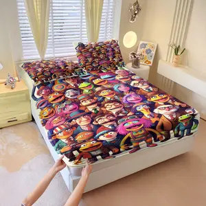 Muppet Show themed fitted sheet set,1 fitted sheet & 2 pillowcases without filler, features a light white background with all the characters' designs, a nostalgic & cheerful design style, soft & comfortable, perfect for casual bedroom decor, Bed Sheets