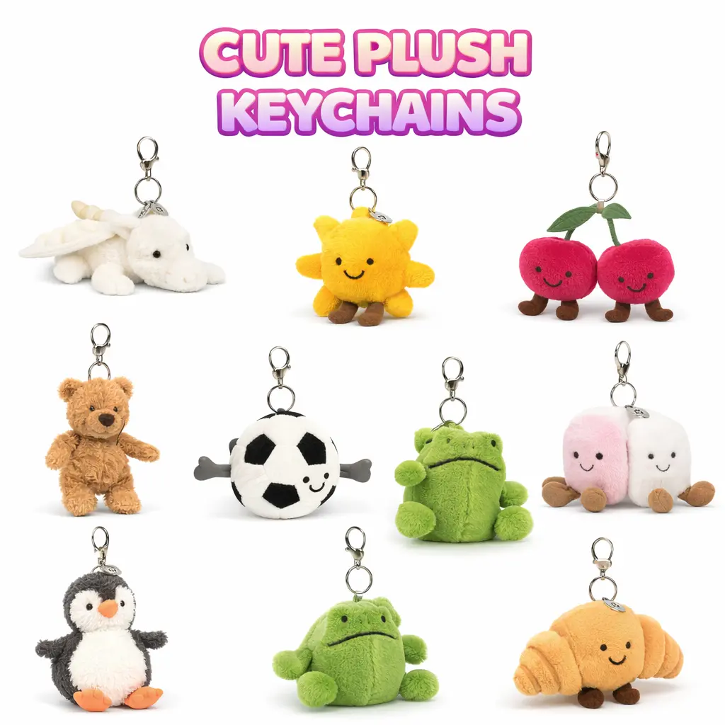 Jellycat Cute Key Ring Accessory, Stylish Bag Charm, Mini Keychain Gift Key Holder For Purse