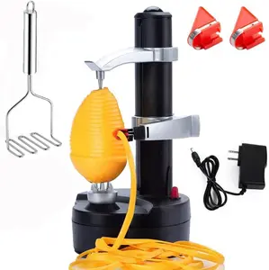 Electric Potato Peeler Automatic Potato Peeler Machine, Electric Peeler Fruits and Vegetables,  Peeling Machine for Kitchen [1 Adapter 2 Extra ] with Potato Masher (Black-M)