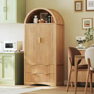 Pantry Cabinet with Doors, Kitchen Storage Cabinets with 2 Large Drawers and Adjustable Shelves, for Dining Room, Living Room, Natrual