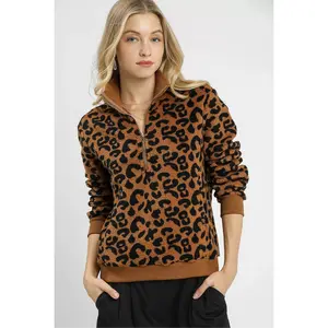 Leopard Print Quarter-Zip Sweatshirt
