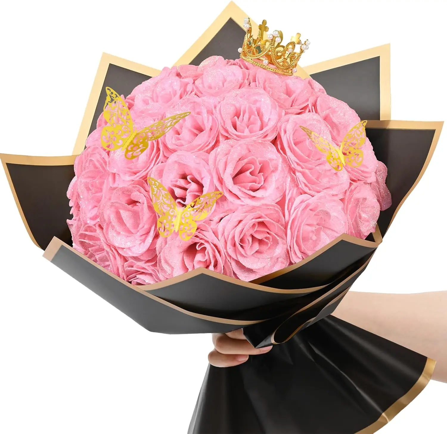 36+20 Glitter Roses Bouquet, DIY   Bouquet, Craft the Initials of Your Loves' Name with Artificial Rose Bouquet for Valentines, Anniversary, Wedding, Mothers Day Gifts,  & White