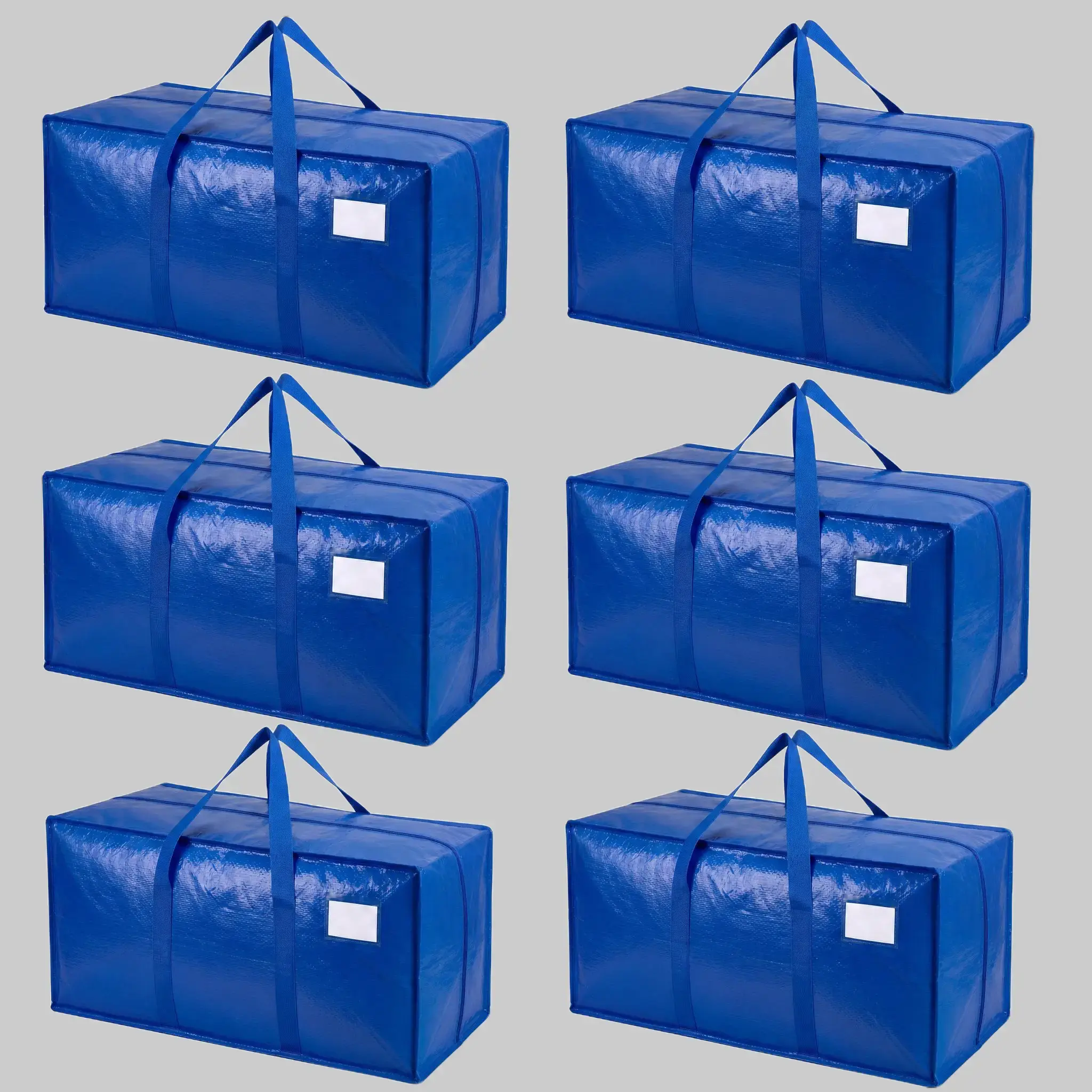 6-Pack of Extra-Large, Heavy-Duty Moving Bags—Waterproof storage bags with handles and zippers, foldable, ideal for college dorms and home storage.