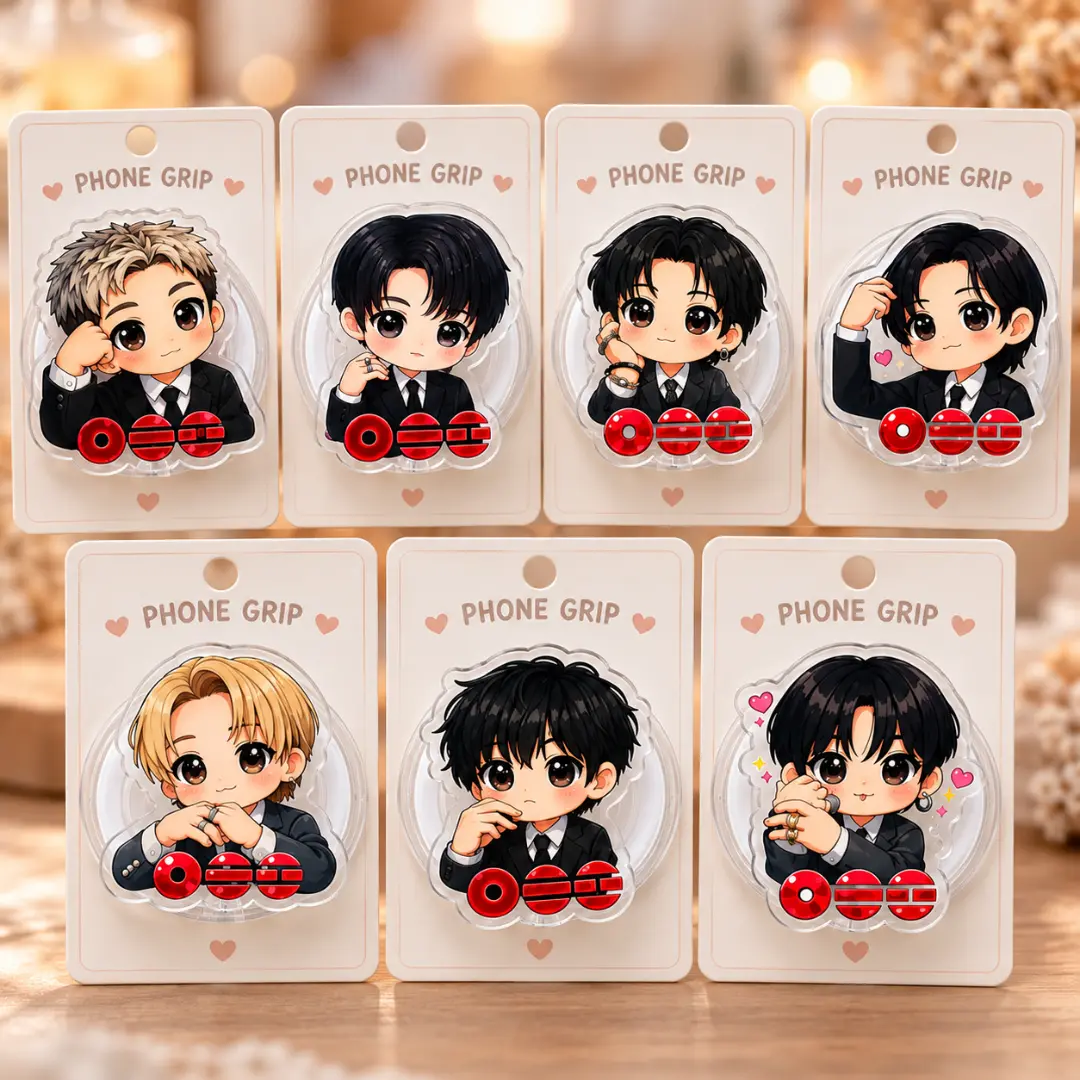 Cute Kpop Chibi Boy Acrylic Phone Holder Collapsible Expanding Finger Stand Korean Idol Fan Art Suit Boy Concert Accessories Gift for Women