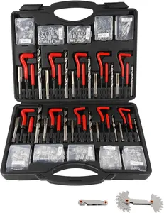263 count Thread Repair Kit HSS Drill Helicoil Kit, Rethreading Tool Kit, Rethreading Kit with Thread Gauge Metric and SAE1 /4" 5/16" 3/8" 7/16" 1/2" M5 M6 M8 M10 M12