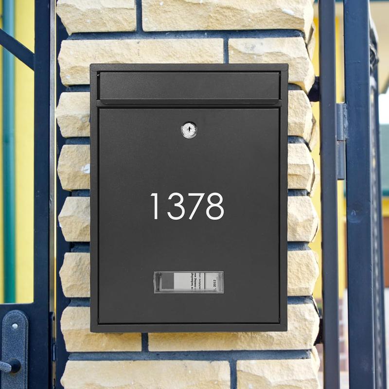 Mailboxes for Outside, Wall Mount Locking Mailbox, Security Mailbox with Lock Key and Three Sets 0-9 Mail Box Numbers, Large Capacity Steel Cover Metal Postbox for Outdoor, 13.8X 10.8X 3.25 Inch Black terrarium garden heavy duty premium zipper door groud
