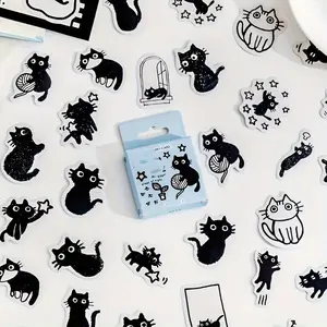 Cute Cartoon Cat Pattern Sticker, 45pcs/Box Self Adhesive Decor Paper, DIY Decorative Sticker for Gift Greeting Card Water Bottle Laptop Phone, School Supplies 2024