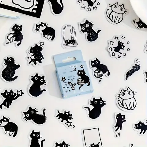 Cute Cartoon Cat Pattern Sticker, 45pcs/Box Self Adhesive Decor Paper, DIY Decorative Sticker for Gift Greeting Card Water Bottle Laptop Phone, School Supplies 2024