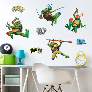 Wall Palz Teenage Mutant Ninja Turtles Mutant Mayhem Wall Decals Set of 4 Iconic Turtles Raphael Michelangelo Leonardo Donatello 8" Tall Easy Application Vibrant Colors USA Made