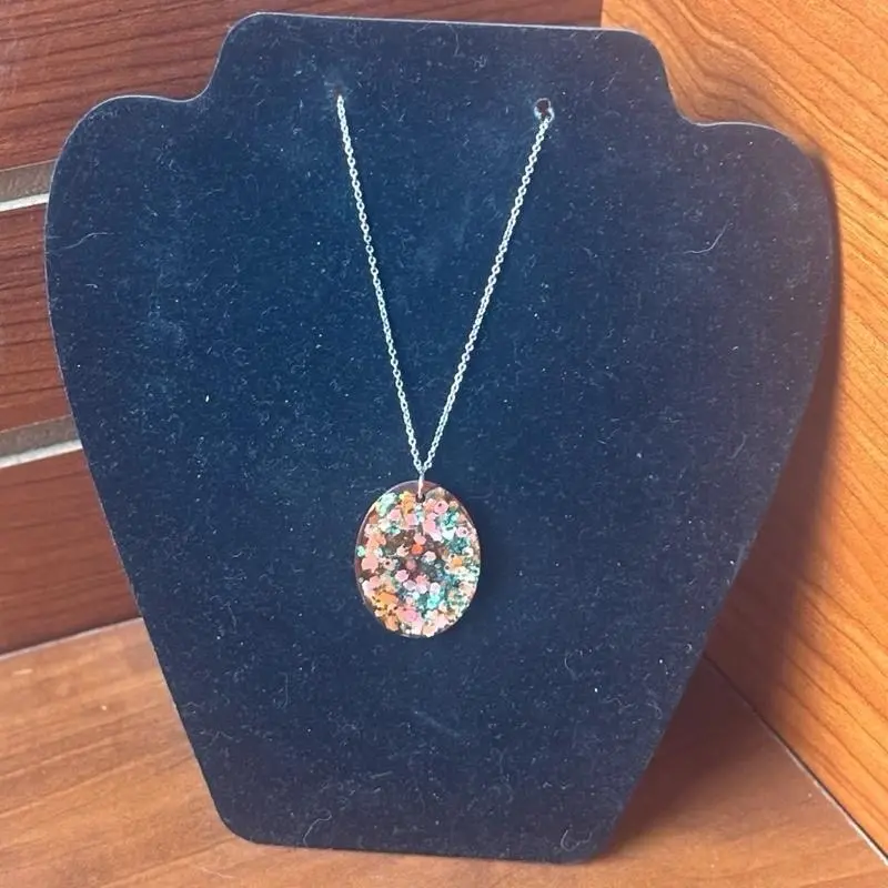 Orange glitter resin necklace